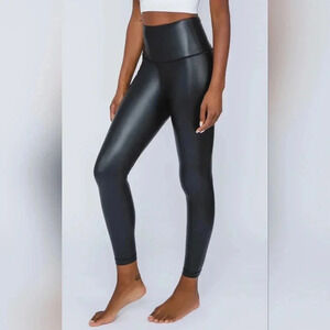 NWOT 90 Degree by Reflex High Waist Black Faux Leather Fleece Lined Leggings XL